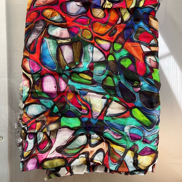 ⭕️Vibrant Multicolor Modal/Silk Oblong Lightweight Circle Design Scarf—Namaskar - Picture 13 of 17